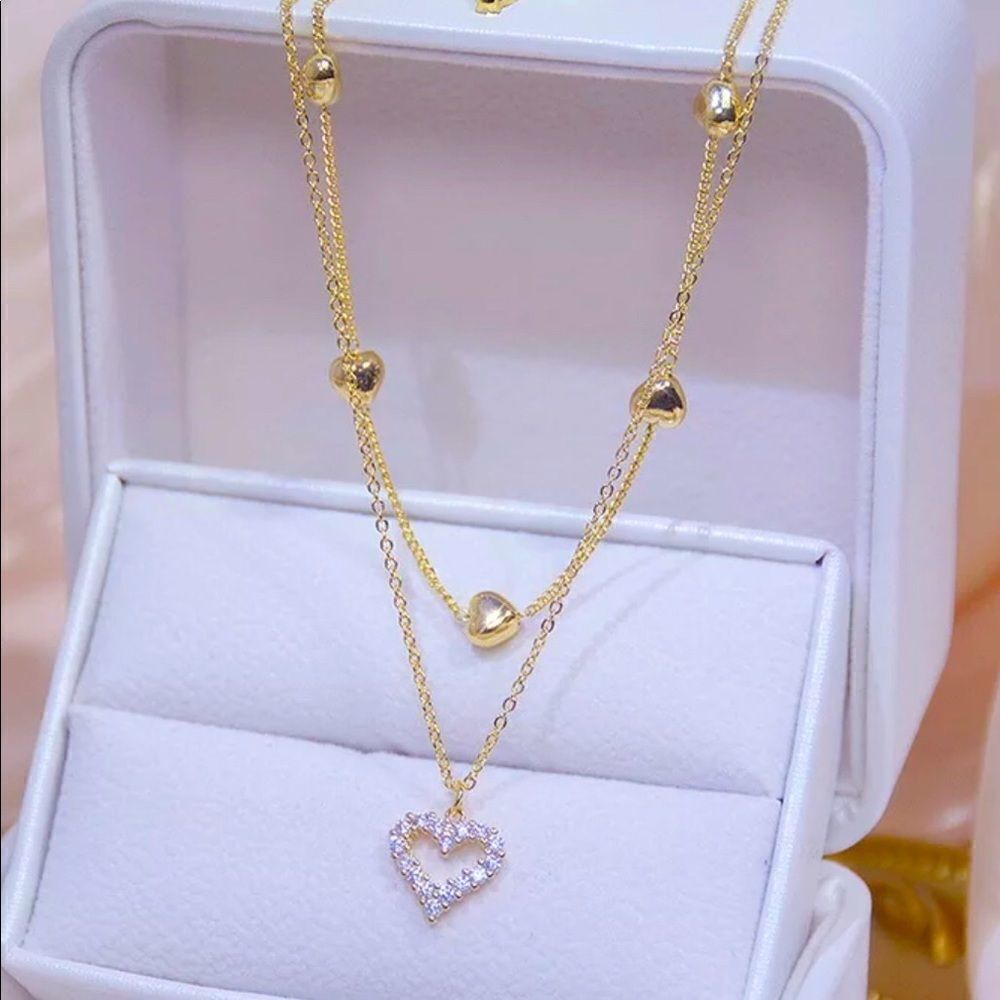 14k Real GOLD plated Heart Cubic zircon heart necklace